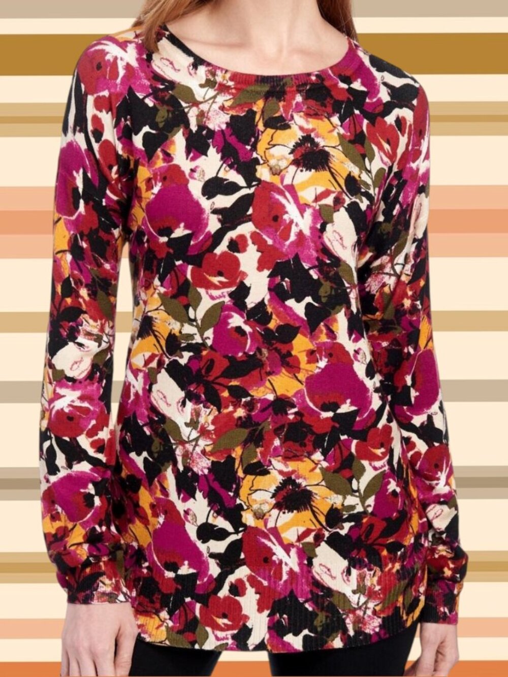 NWT Cable & Gauge Sweater Top Tunic Womens 2X Floral Purple Red Black Green FALL